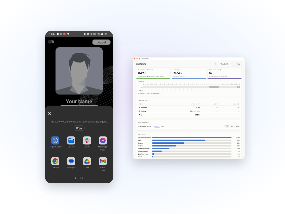 A mobile app sharing data with the Monitor Me desktop application