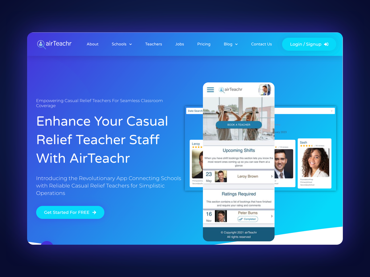 The AirTeachr portal, where schools book relief teachers themselves